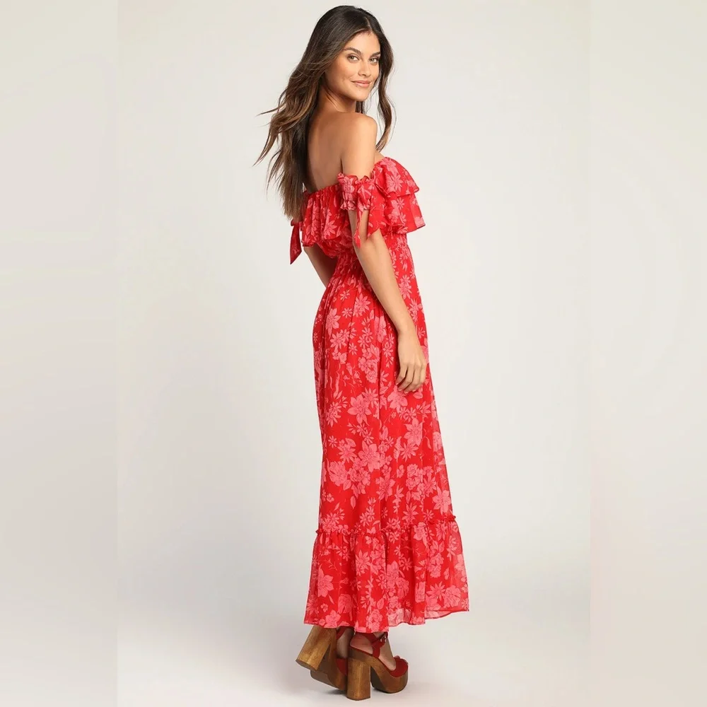 Lulus Red Floral Ruffle Maxi Dress - Picture 5 of 5